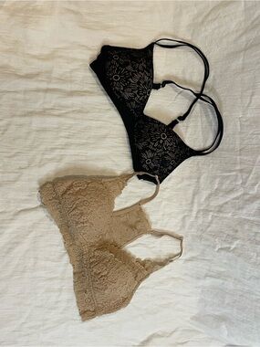 Aerie Bralette Bundle Lace Wireless Bras 32B Small Neutral Black